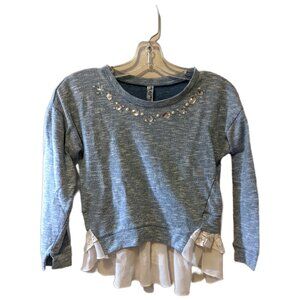 Girls Beautees Layered Blue Sweater Top Rhinestone Ruffle Lace Fairy Sz M